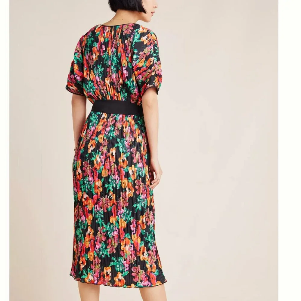 Diane von Furstenberg Vintage Autumn Plissé Floral Midi Dress – Size XL EUC - Picture 2 of 7